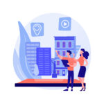 Interactive design visualization abstract concept vector illustration. Interactive visualization, virtuality architecture, virtual reality user experience, interaction design abstract metaphor.